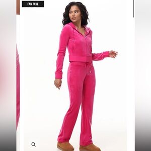 NWOT Juicy Couture OG BIG BLING VELOUR TRACK PANTS Large Pink Free Love